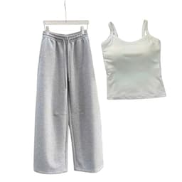 < free size 33 -48kg  > Sét bộ quần dài da cá ống suông + mix áo 2 dây ĐỆM MÚT  trơn frouter-thu99 2