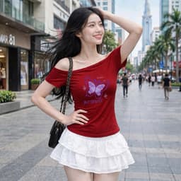 Áo trễ vai tay ngắn in hoạ tiết búm tím  xắn chất vải thun tăm co giãn ôm body  TD BUMTIM 8 43 65 - Sam botique 7