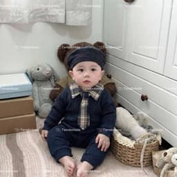Tiemdochobe Body len cổ bẻ kèm mũ và cavat rời cho bé 5-13kg thiết kế thời trang và ấm áp 3