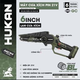 Máy cưa xích pin HUKAN GC-CSL21-N6, Không chổi than, 21000 v/p, Lam xích 6 Inch 2