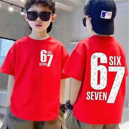 Áo thun bé trai số 67 họa tiết in trên mặt trước và sau tay ngắn Cotton nguyên chất thoải mái khi mặc quần áo thời trang mùa hè không nóng bỏng Có nhiều kích cỡ. 5