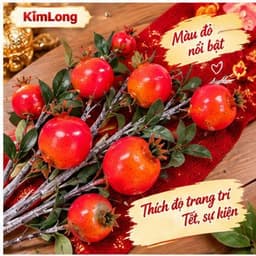 Cành Lựu mốc 7 Quả cao 90cm, quả cam đỏ lớn mang lại may mắn, tài lộc và trang trí sang trọng cho không gian. 8