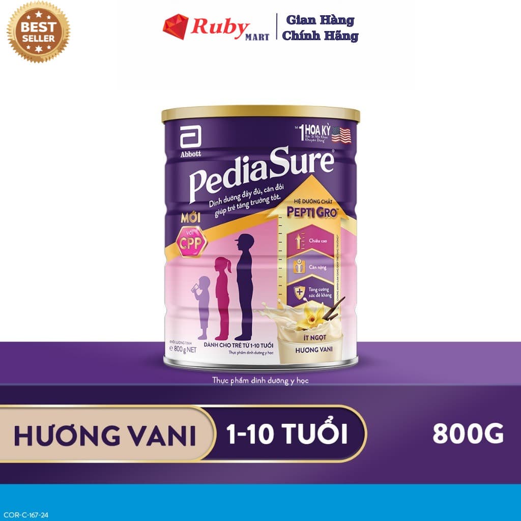 1 lon PediaSure 1-10 tuổi dạng bột hương Vani 800g