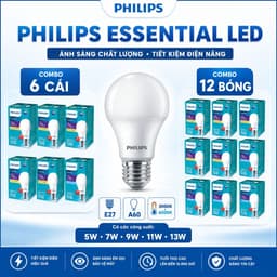 Combo 6/12 Bóng Đèn Philips Essential LED E27 A60 – Đủ Công Suất 5W 7W 9W 11W 13W, Ánh Sáng Vàng/Trắng 1