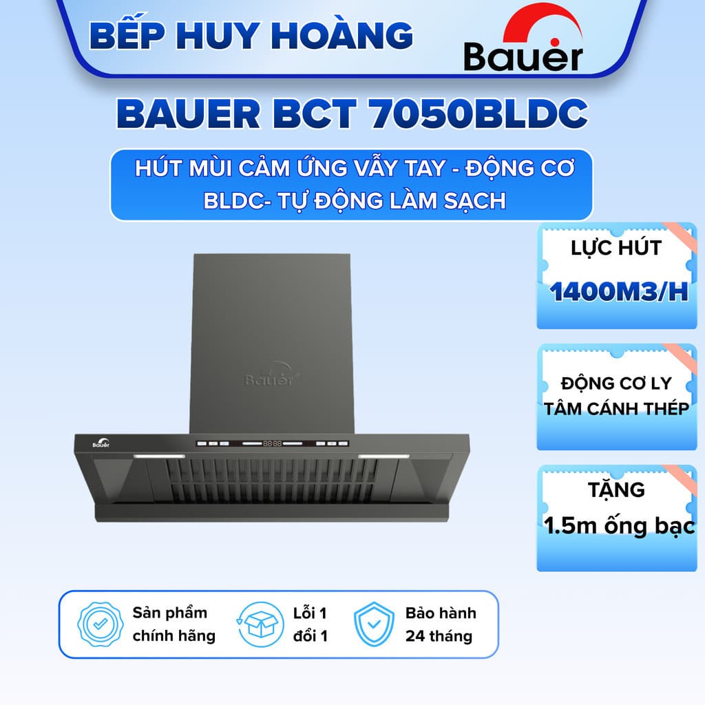Hút mùi Bauer BCT 7050BLDC Model 2026 | Động cơ BLDC hút khỏe, êm | Lực Hút 1400m3/h | Bảo hành chính hãng