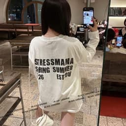 Áo Thun phông Tay Dài STRESSMAMA SPRINGSUMMER 2026 logo l66 in 5D boxy dáng rộng nam nữ streetwear LONGSLEEVE AM124 2