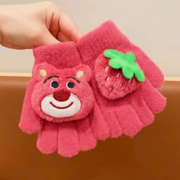 Găng Tay Len Cho Bé 2-6 Tuổi Họa Tiết Gấu Dâu Cute – Găng Tay Giữ Ấm Mùa Đông Cho Bé. C87 SHOP 5