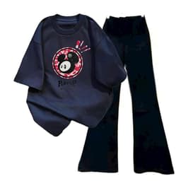 sét bộ quần ống loe dáng dài chất co dãn + mix áo phông form rộng tay lỡ -màu xanh than-quả táo 4