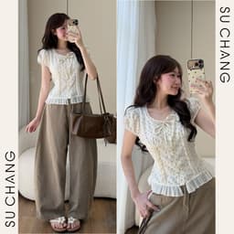 Áo Babydoll Phối Viền Tơ Bèo Cổ Nơ A927 Su Chang Thời Trang Nữ 5