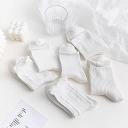 Set 5 Đôi Tất dệt kim gân trắng bèo cổ cao ,trung Phong Cách Hàn Quốc Mẫu tt19 { u308 } 8