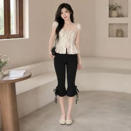 Quần ngố lửng cạp cao có dây rút cột nơ unnie quần thun dài qua gối y2k QL77 7