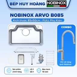 Chậu rửa 1 hố cao cấp NOBINOX ARVO B085 | Kích thước 85 X 50 CM | BẢO HÀNH 10 NĂM 1