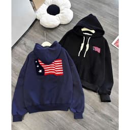 Áo Khoác Nữ Logo May Thêu Cờ Form Rộng Dài Áo Khoác Nỉ Nữ Chất Vải Nỉ Dày Đẹp Logo Thêu Sắc Nét 2