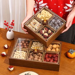 Khay Mứt 6 Ngăn Gỗ Melamine Cao Cấp Có Nắp Đậy, Khay Đựng Bánh Kẹo, Hạt, Trái Cây Khô Sang Trọng 1