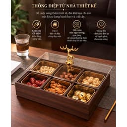 Khay đựng bánh kẹo và hạt chất liệu gỗ Melamine màu óc chó chia ngăn sang trọng, Khay đựng hoa quả,trà, bánh kẹo 6