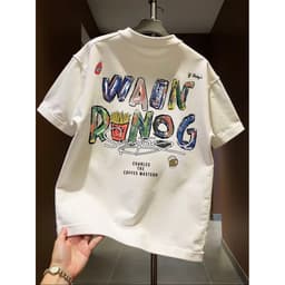 Áo thun tay ngắn nam dáng suông in chữ WAID RINOG nhiều chi tiết đồ ăn hot trend sinh viên năng động 1