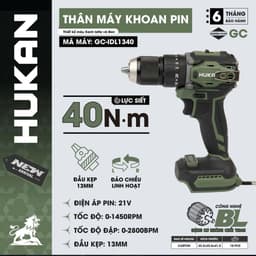 Máy Khoan Pin HUKAN GC-IDL1340 21V, Động Cơ Không Chổi Than, Lực Siết 40N.m, Đầu Kẹp 13mm 2