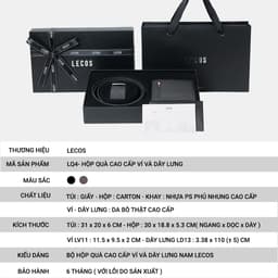 [4-25/9 TẶNG QUÀ TRUNG THU 599K] Hộp Quà Tặng Ví Dây Lưng LECOS LQ4 Đồng Bộ Đóng Hộp Cứng 9