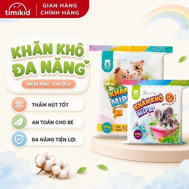 Khăn khô đa năng cho bé MIPBI khăn khô đa năng Mipbi Mẫu Mới, Hàng Chính Hãng