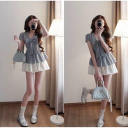 Áo sơ mi dáng babydoll đính nơ to kẻ sọc TM007 6