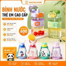 Bình nước nhựa có ống hút 600ml dây đeo tiện lợi, phù hợp cho các bé đựnġ nước đến trường, VOICON-[LA22] 1