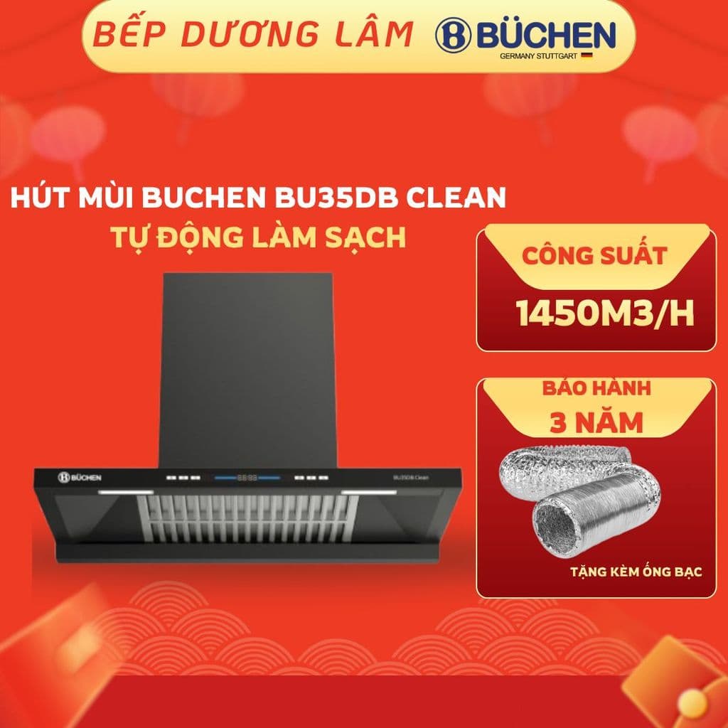 MÁY HÚT MÙI BUCHEN BU35DB CLEAN | Tự động làm sạch động cơ | Cảm ứng, cảm biến | Cam kết Hàng chính hãng