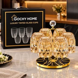 [ GOCHY ] Bộ 6 Ly Thủy Tinh GOCHY HOME 300ml Vân Ong Dập Nổi 3D, Cốc Uống Nước Soda-Lime Không Chì, Dày Dặn Sang Trọng- Mix Vàng 1