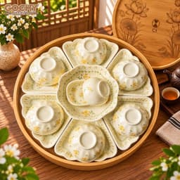 Bộ bát đĩa hoa mặt trời 45cm thương hiệu gochy họa thiết hoa mai vàng, gốm sứ Bát Tràng cao cấp 1