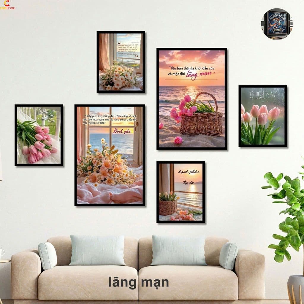 SET 6 Tranh Dán Tường Fomech Bóng CoriHome, Decor Phòng Khách, Phòng Ngủ, Spa, Phòng Nail, Mi