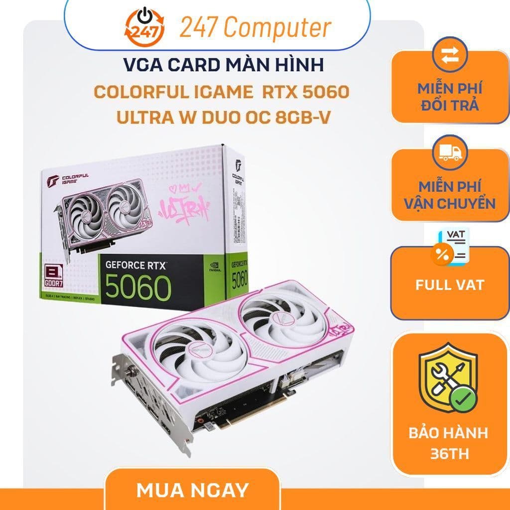 [NEW FULL VAT] VGA CARD MÀN HÌNH Colorful iGame GeForce RTX 5060 Ultra W DUO OC 8GB-V - CHÍNH HÃNG BẢO HÀNH 3 NĂM