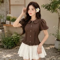 Áo sơ mi kiểu cổ bèo tay bồng xinh xắn chất đũi vân mây siêu sang AD38 1