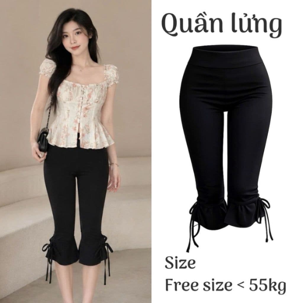 Quần ngố lửng cạp cao có dây rút cột nơ unnie quần thun dài qua gối y2k QL77