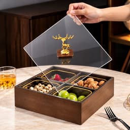 Khay Bánh Kẹo Tết 6 Ngăn , Hộp Đựng Mứt Tết Gỗ Vân Óc Chó Nắp Acrylic Trong Suốt Sang Trọng, Trang Trí Phòng Khách 3