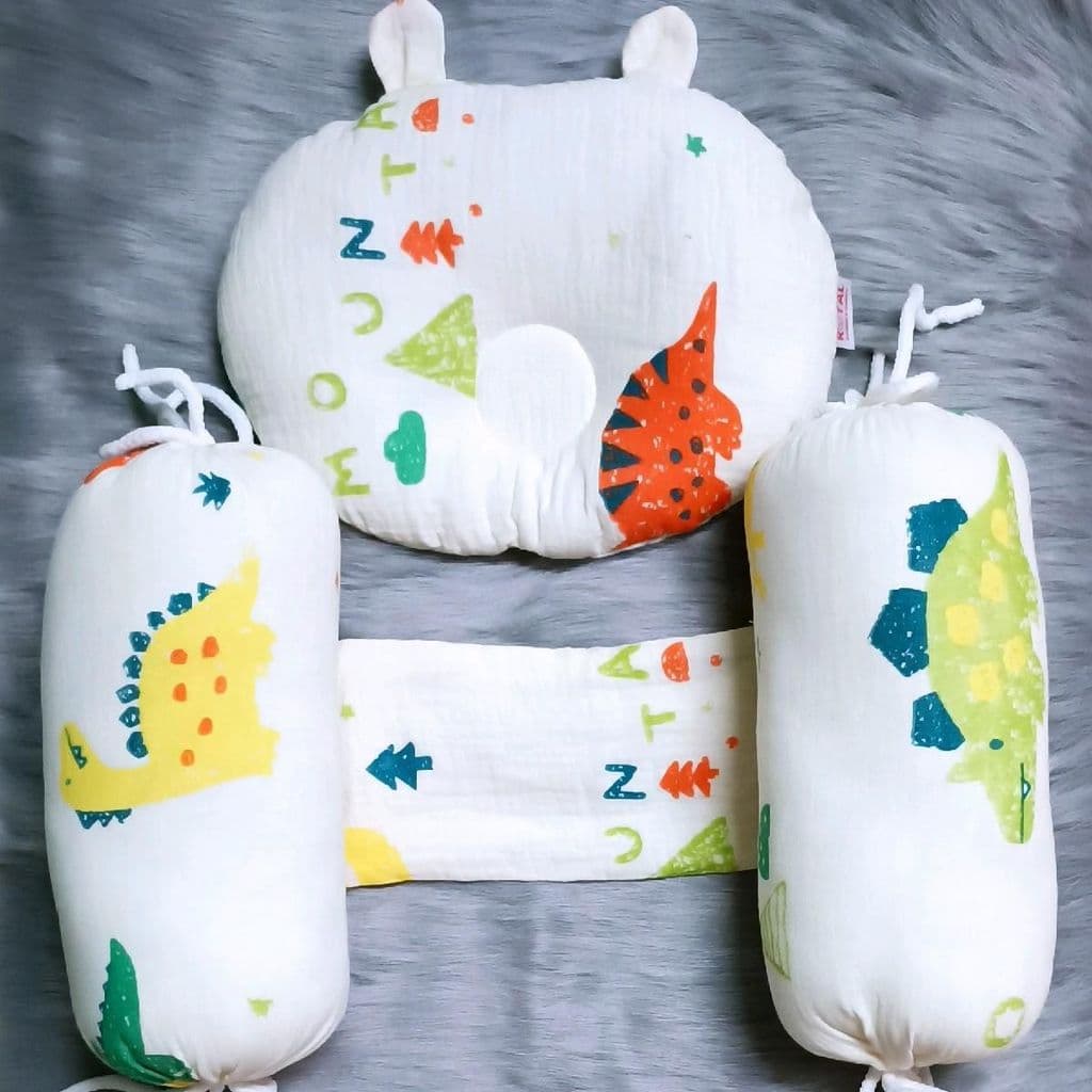 Bộ gối chặn bông vải muslin cao cấp chống giật mình cho bé sơ sinh - Gối lõm chống bẹp đầu cho bé hàng Việt Nam