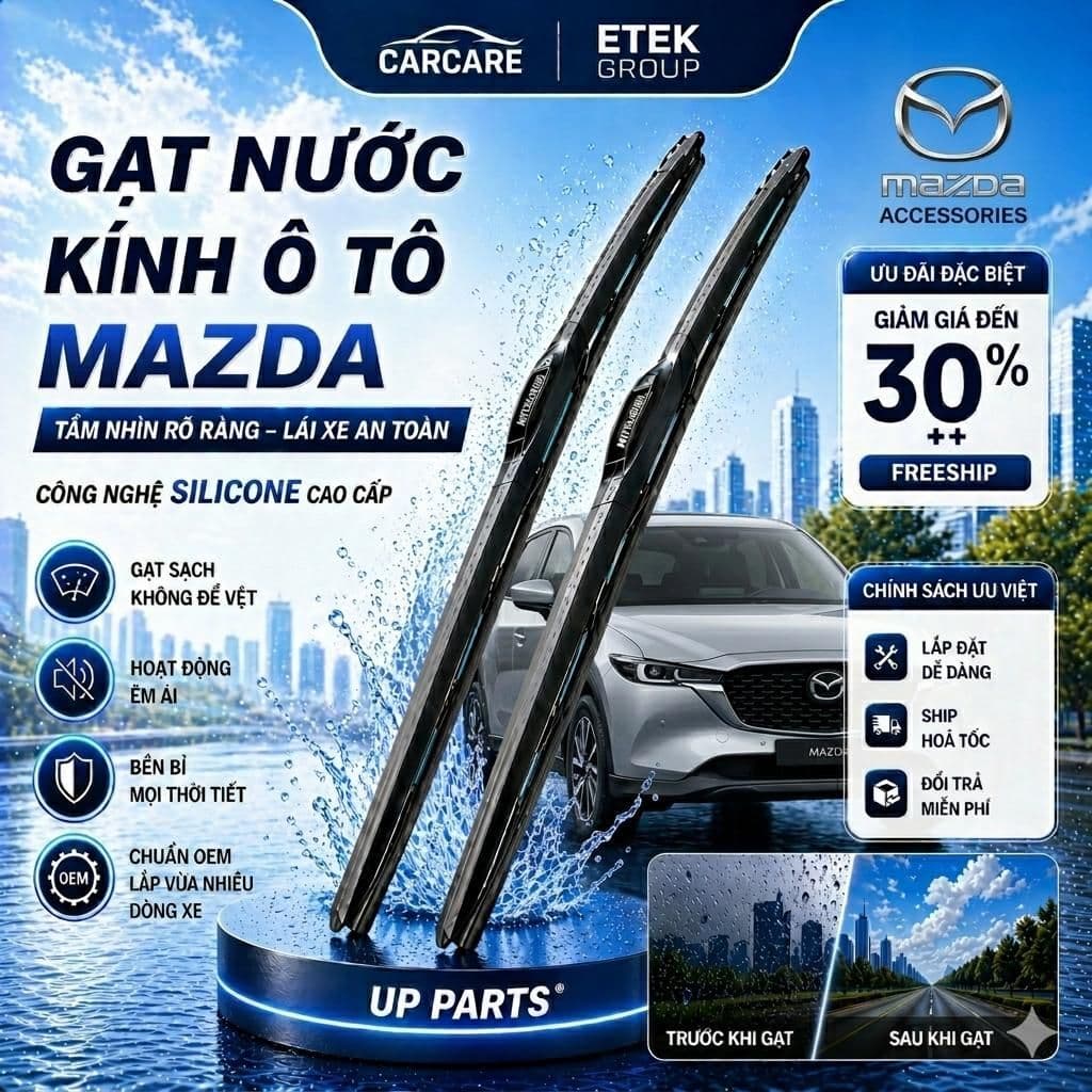 BỘ GẠT MƯA Ô TÔ MAZDA- COMBO 2 GẠT 3 Khúc Cao Cấp Thương Hiệu UP PARTS – Cần Gạt Mưa Xe Hơi Chính Hãng