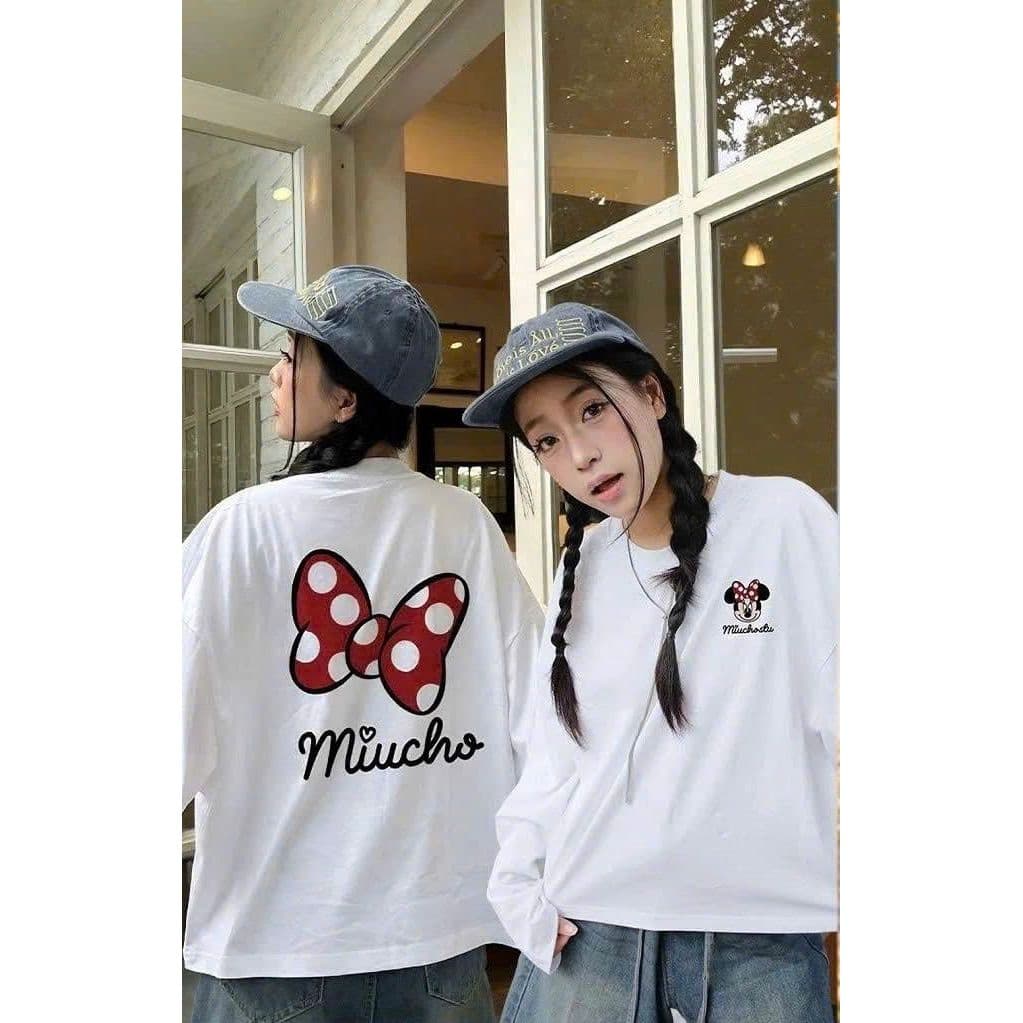 Áo thun tay dài Form Boxy ,áo phông cổ tròn in hình Mickey 2 mặt chất cotton dày dặn nam nữ mặc được phong cách Hàn