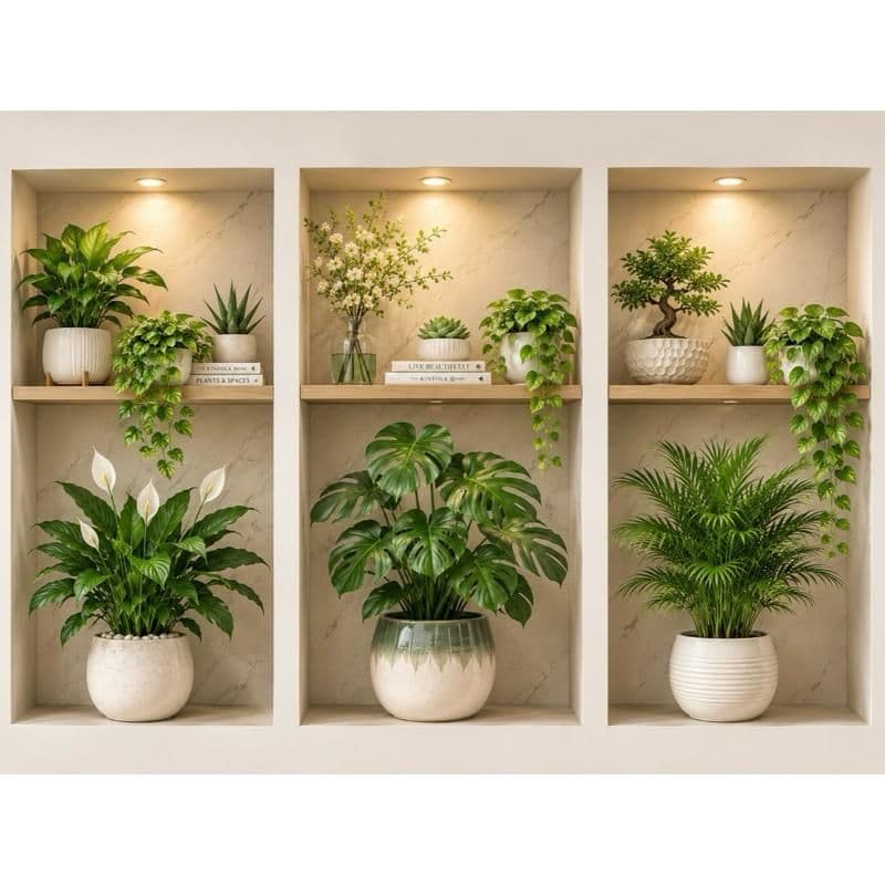 Decal dán tường 3 khung vuông chậu cây. (Mỗi ô 30cm x 60cm). Decal dán tường trang trí nhà cửa