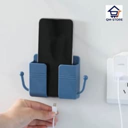 Giá Đỡ Dán Tường Để Sạc Điện Thoại, Đựng Đồ Kèm 2 Móc Treo Đồ QM-STORE 3