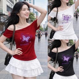 Áo trễ vai tay ngắn in hoạ tiết búm tím  xắn chất vải thun tăm co giãn ôm body  TD BUMTIM 8 43 65 - Sam botique 1