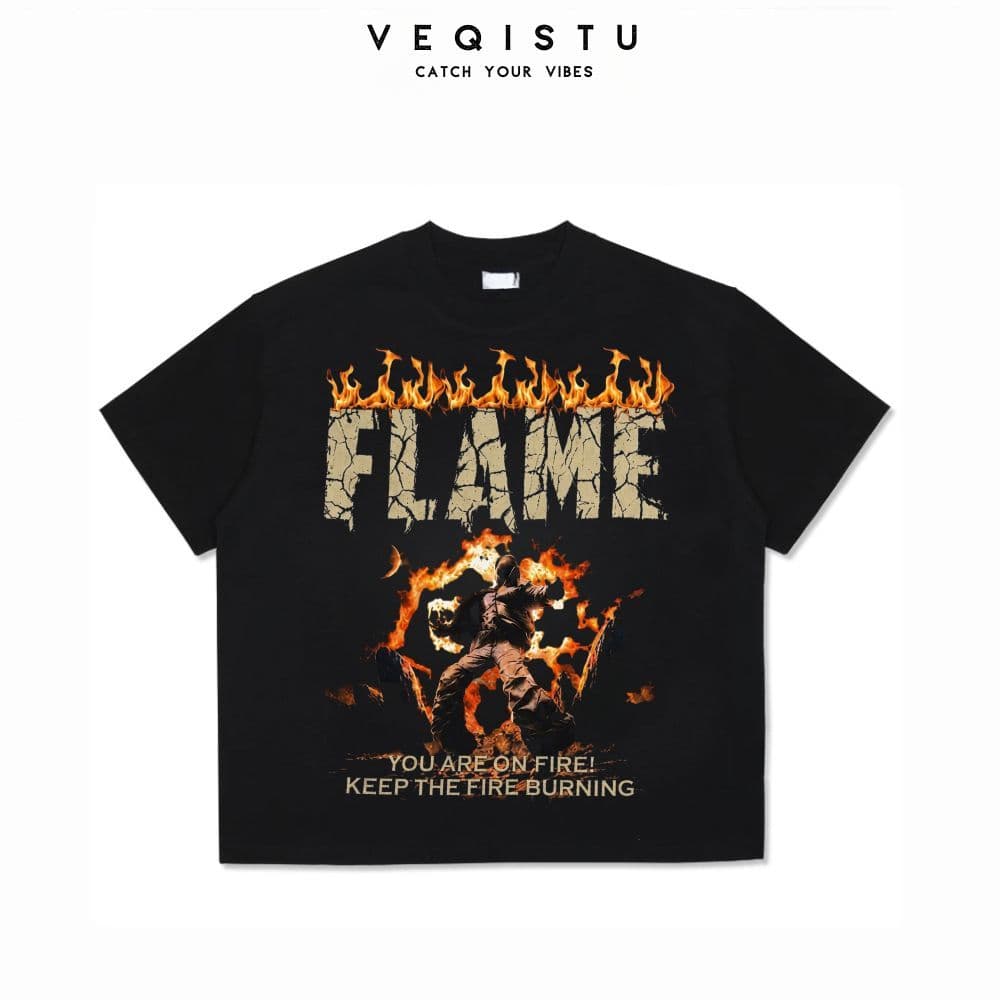 Áo Thun Form Big Boxy '' VEQISTU FLAME '' Cotton 100% Local Brand Unisex Cổ Tròn
