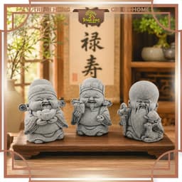 Bộ tượng Tam Đa đá sa thạch - trang trí tiểu cảnh,bán cạn, terrarium,bonsai 2