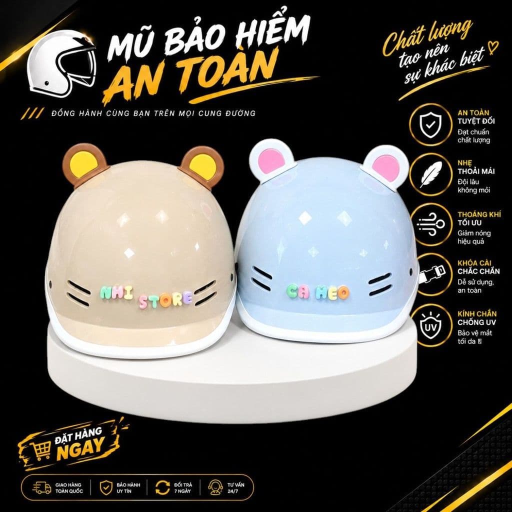[ĐẠT CHUẨN AN TOÀN] Nón Bảo Hiểm Cá Heo Nam Nữ Nửa Đầu Thời Trang Hot Trend Tặng Charm Chữ Dễ Thương