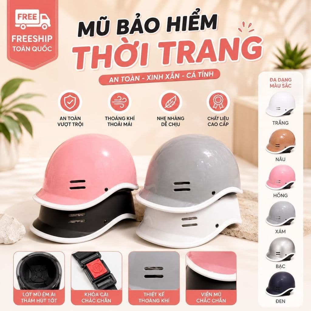 [ĐẠT CHUẨN AN TOÀN] Mũ bảo hiểm cá heo cao cấp, thời trang, an toàn, thoáng mát cho nam nữ - chất liệu ABS EPS
