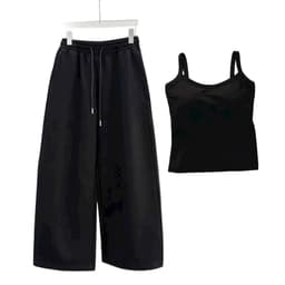 < free size 33 -48kg  > Sét bộ quần dài da cá ống suông + mix áo 2 dây ĐỆM MÚT  trơn tăm lạnh thoitrang2k 2