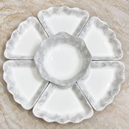 Bộ Bát Đĩa Hoa Mặt Trời 7 Món Vân Đá Trắng Sang Trọng, Bộ Đĩa Cánh Hoa Kèm Tô Trung Tâm Bày Mâm Cơm Gia Đình 5