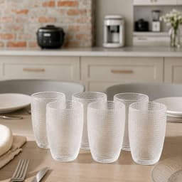 Bộ 6 cốc thủy tinh Vân Lưới Dập Nổi Màu Trắng Sang Trọng Dung Tích 340ml- Tặng Kèm Hộp 4