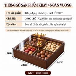 Khay Gỗ Melamine Đựng Bánh Mứt Cao Cấp Hộp 6 Ngăn Có Hũ Nắp Meca Trong Suốt Trưng Bày Bàn Trà Sang Trọng 8