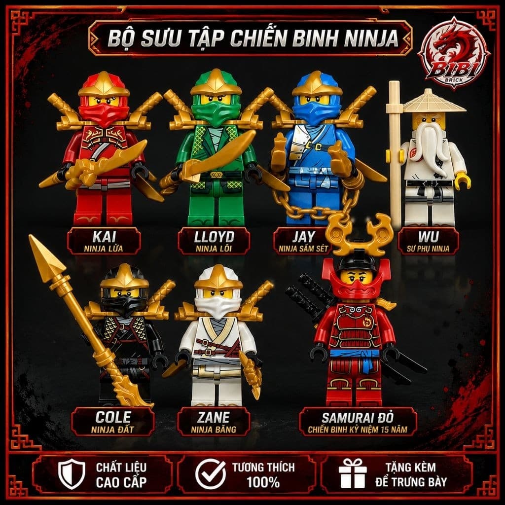 [IN LƯNG] Mô Hình Nhân Vật Kỷ Niệm 15 Năm Ninjago-Lắp Ghép Minifigures Ninjago 15th