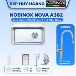 CHẬU RỬA BÁT 1 HỐ NOBINOX NOVA A382 | KÍCH THƯỚC 82 X 52 CM | HÀNG. CHÍNH HÃNG 1