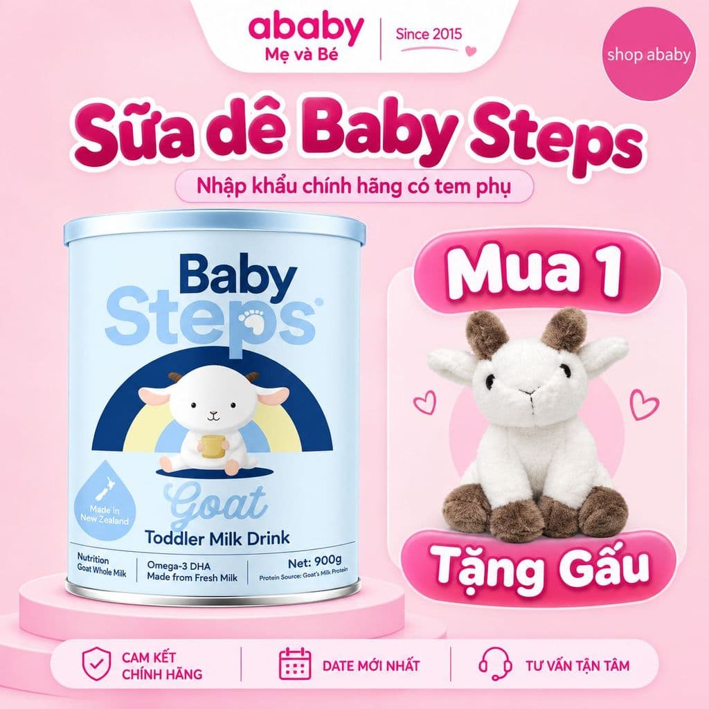 [Date 2028] Sữa Dê Baby Steps Goat New Zealand Cho Bé Từ Sơ Sinh (Lon 900g)